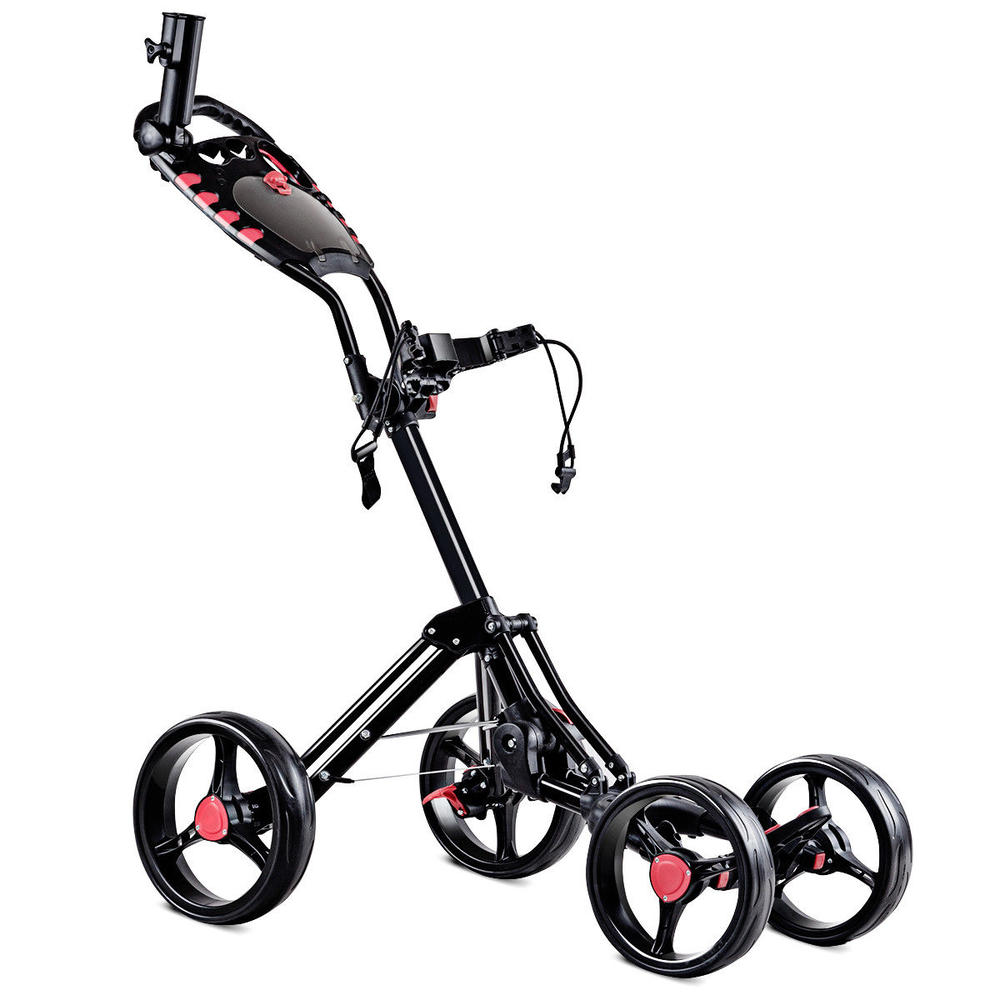 Gymax Folding 4 Wheel Golf Pull Push Cart Trolley Club Umbrella Scorecard Drink Holder