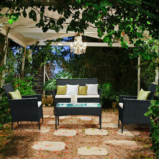 Gymax Gys02158 4 Pcs Outdoor Rattan Furniture Set Loveseat Chair Sofa Cushions Garden Patio