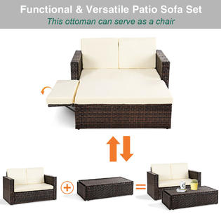 Gymax Gys02207 2pcs Patio Rattan Loveseat Sofa Ottoman Daybed