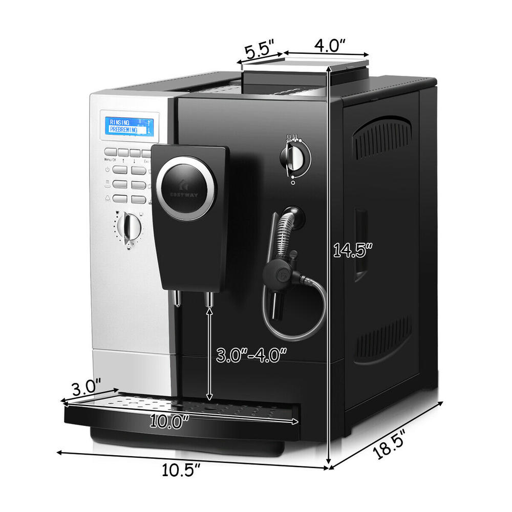 Gymax Super-Automatic Espresso Machine Cappuccino Coffee Machine 19 Bar w/ Milk Frother