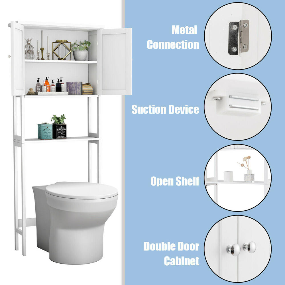 Gymax Over The Toilet Bathroom Storage Space Saver with Shelf Collect Cabinet White