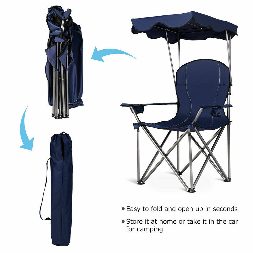 Gymax Portable Folding Beach Canopy Chair W/ Cup Holders Bag Camping Hiking Outdoor