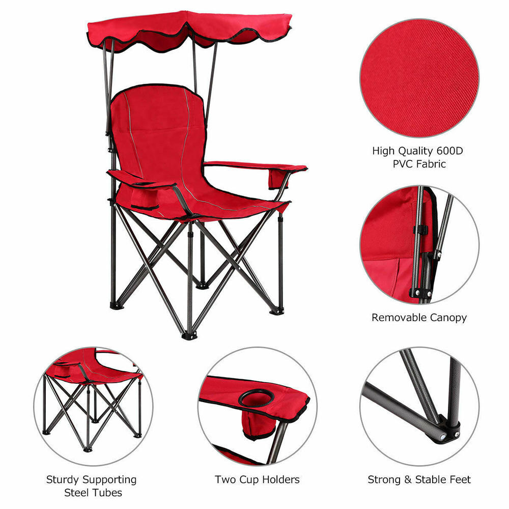 Gymax Portable Folding Beach Canopy Chair W/ Cup Holders Bag Camping Hiking Outdoor