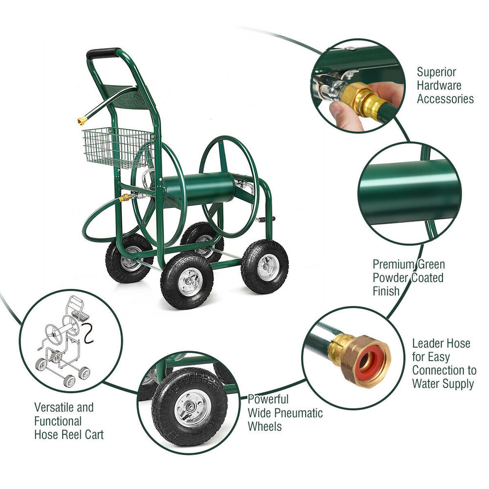Gymax Garden Water Hose Reel Cart Holds 350ft of 5/8" Hose Outdoor Yard Planting Green