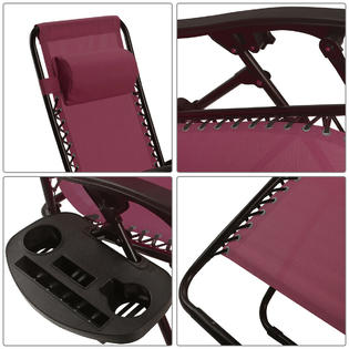 Gymax 2pc Zero Gravity Chairs Lounge Patio Folding Recliner Outdoor Wine W Cup Holder