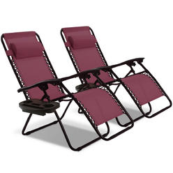 Gymax 2PC Zero Gravity Chairs Lounge Patio Folding Recliner Outdoor Wine W/Cup Holder