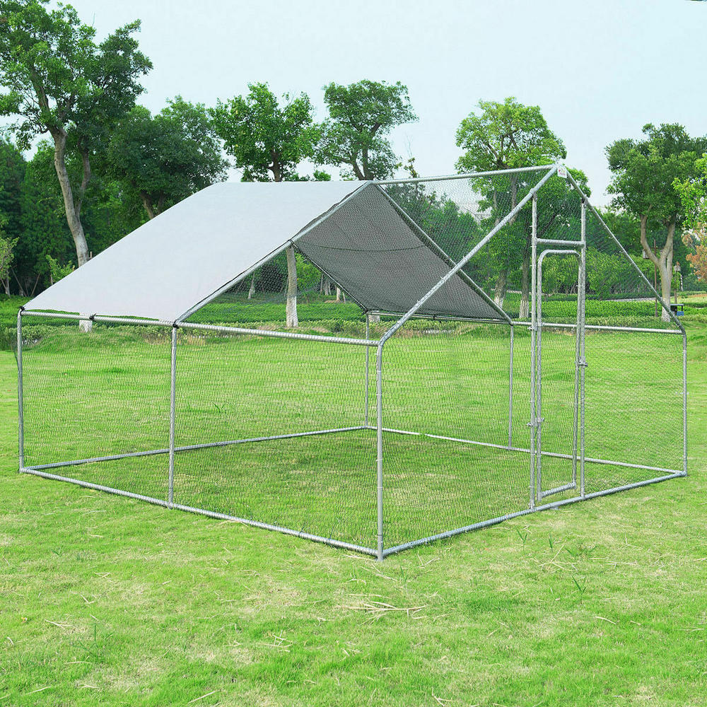 Gymax Large Walk In Chicken Coop Run House Shade Cage 10’x13’ with Roof Cover Backyard
