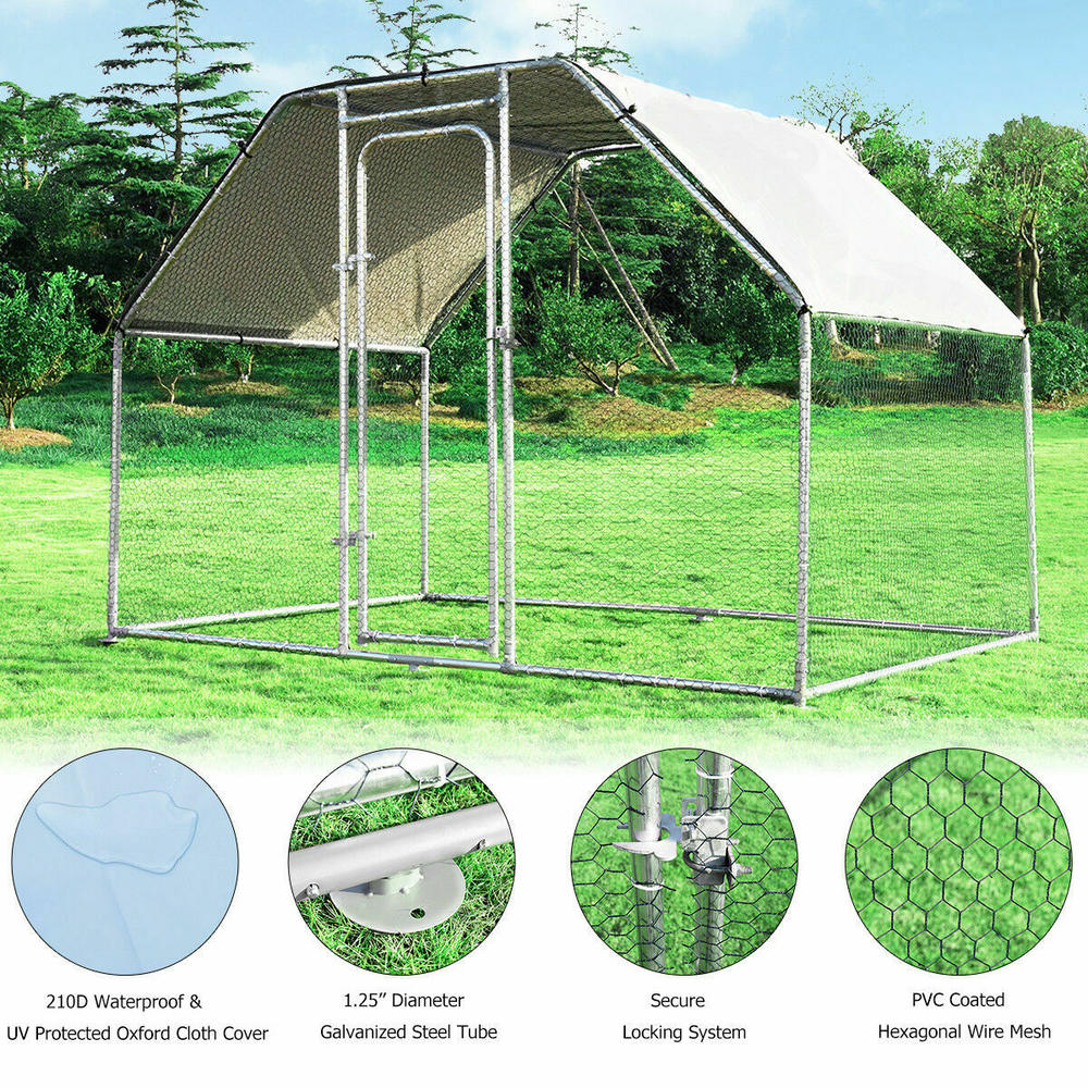 Gymax Large Walk In Chicken Coop Run House Shade Cage 9.5’ x 6.5’ Roof Cover Backyard
