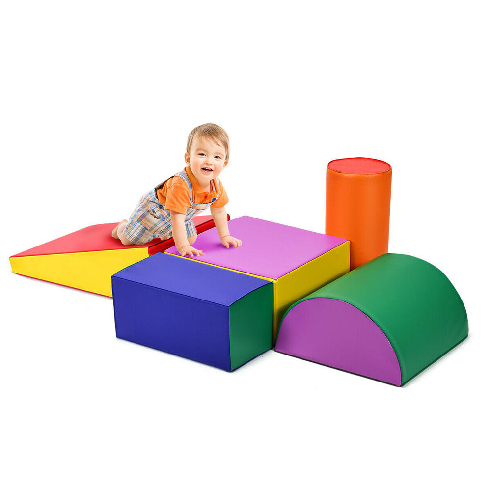 Gymax Fun Playing Set Foam Toddlers Crawl Foam Shapes Set Climb Slide Safe Active Play