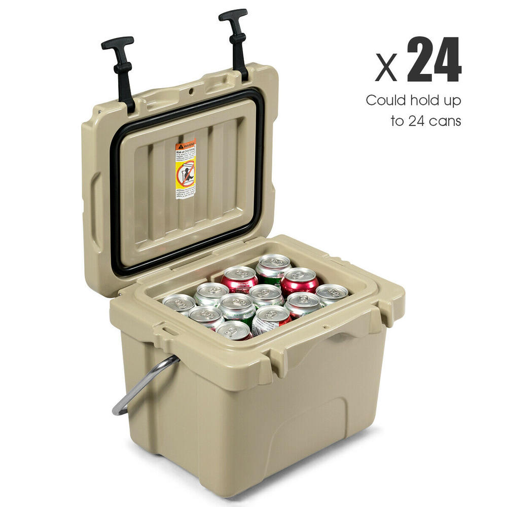Gymax 16 Quart Cooler Portable Ice Chest Leak-Proof 24 Cans Ice Box for Camping Khaki