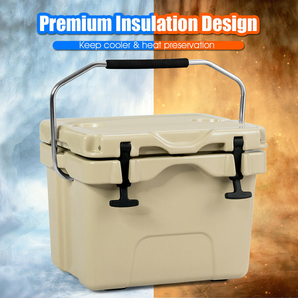 Gymax 16 Quart Cooler Portable Ice Chest Leak-Proof 24 Cans Ice Box for Camping Khaki