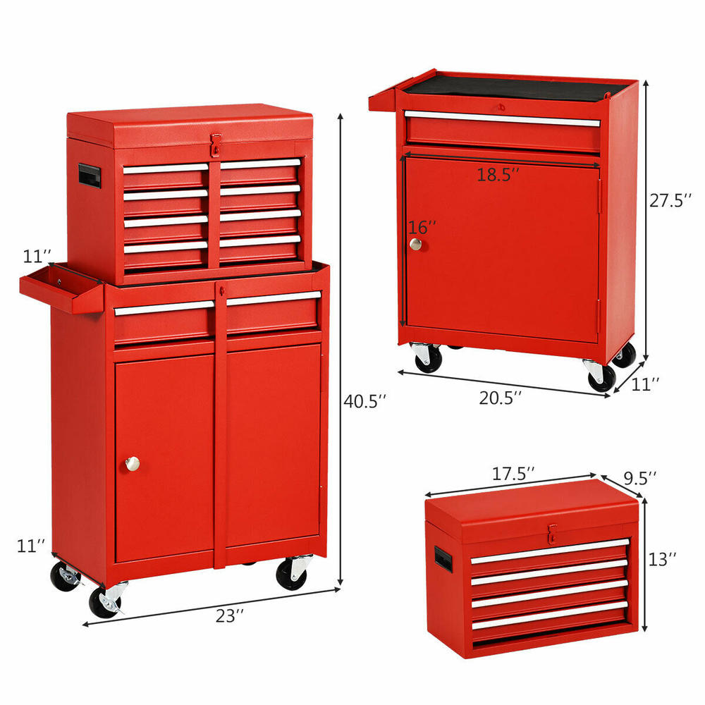 Gymax 2 in 1 Tool Chest & Cabinet with Sliding Drawers Rolling Garage Organizer
