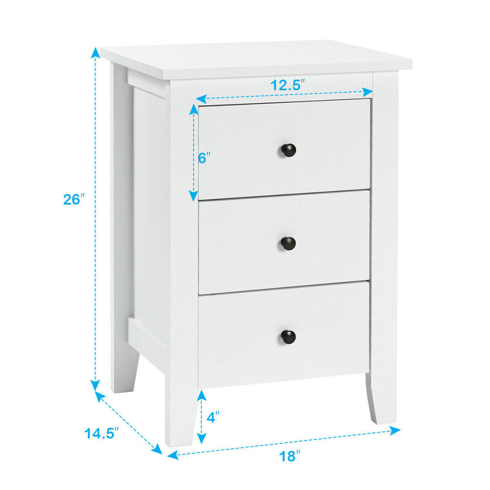 Gymax Nightstand End Beside Table Drawers Modern Storage Bedroom Furniture White