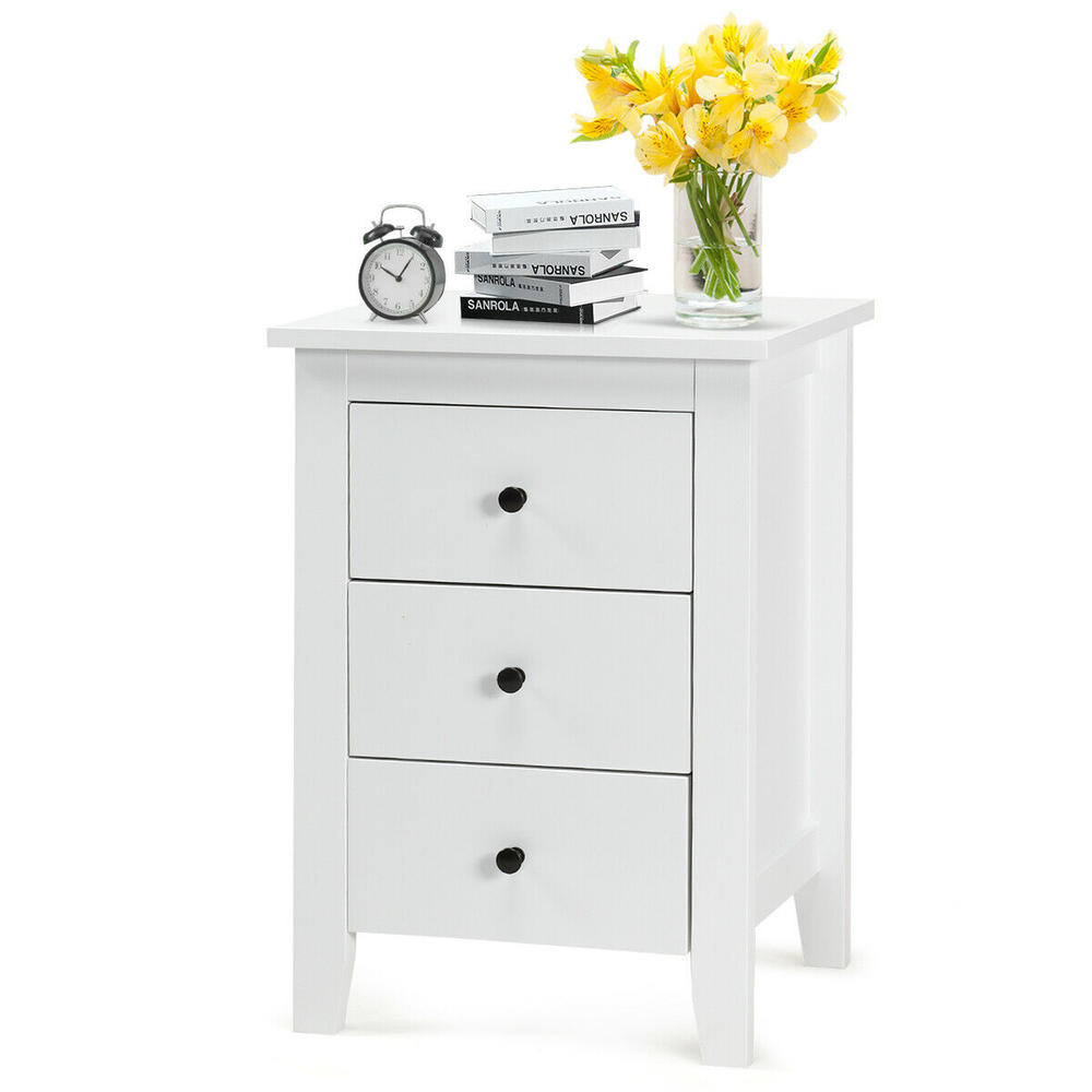 Gymax Nightstand End Beside Table Drawers Modern Storage Bedroom Furniture White