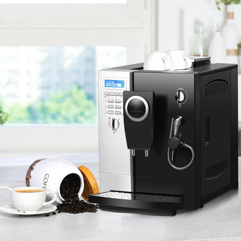 Gymax Super-Automatic Espresso Machine Cappuccino Coffee Machine 19 Bar w/ Milk Frother