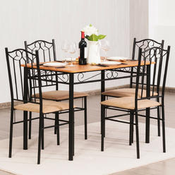 Gymax 5 PC Dining Set Wood Metal Table and 4 Chairs Kitchen Breakfast Furniture New