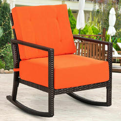 Gymax Patio Rattan Rocking Chair Rocker Armchair Outdoor Garden Furniture W/Cushions