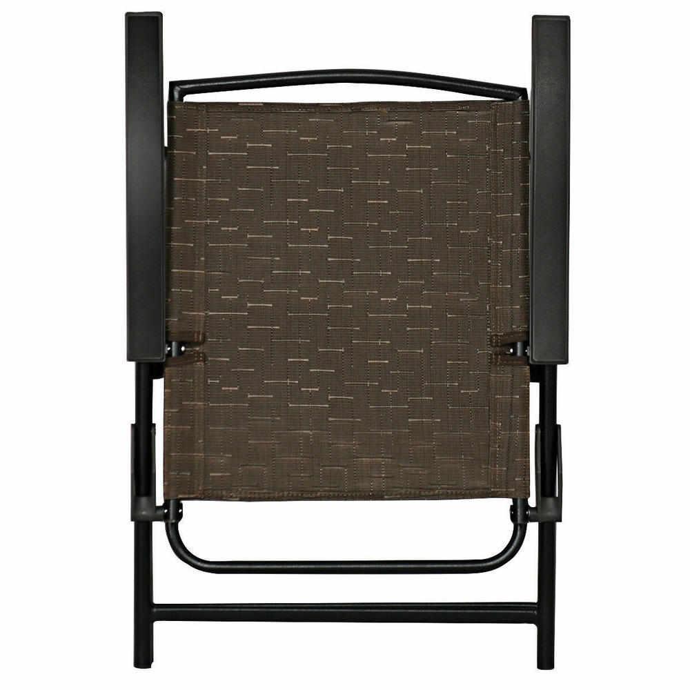 Gymax Set of 4 Folding Sling Chairs Steel Armrest Patio Garden Pool Adjustable Back