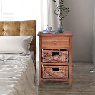 Gymax 2 Pcs 3 Tier Wood Nightstand 1drawer 2 Basket Bedside Table End Table Organizer New