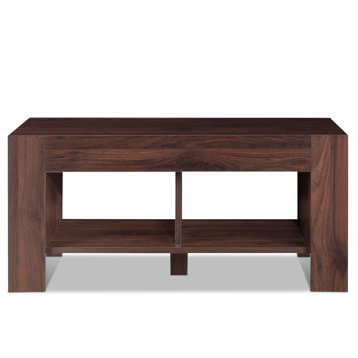 Gymax Minimalist Style Tea Table With Open Storage Spaces Walnut Wood Grain Table
