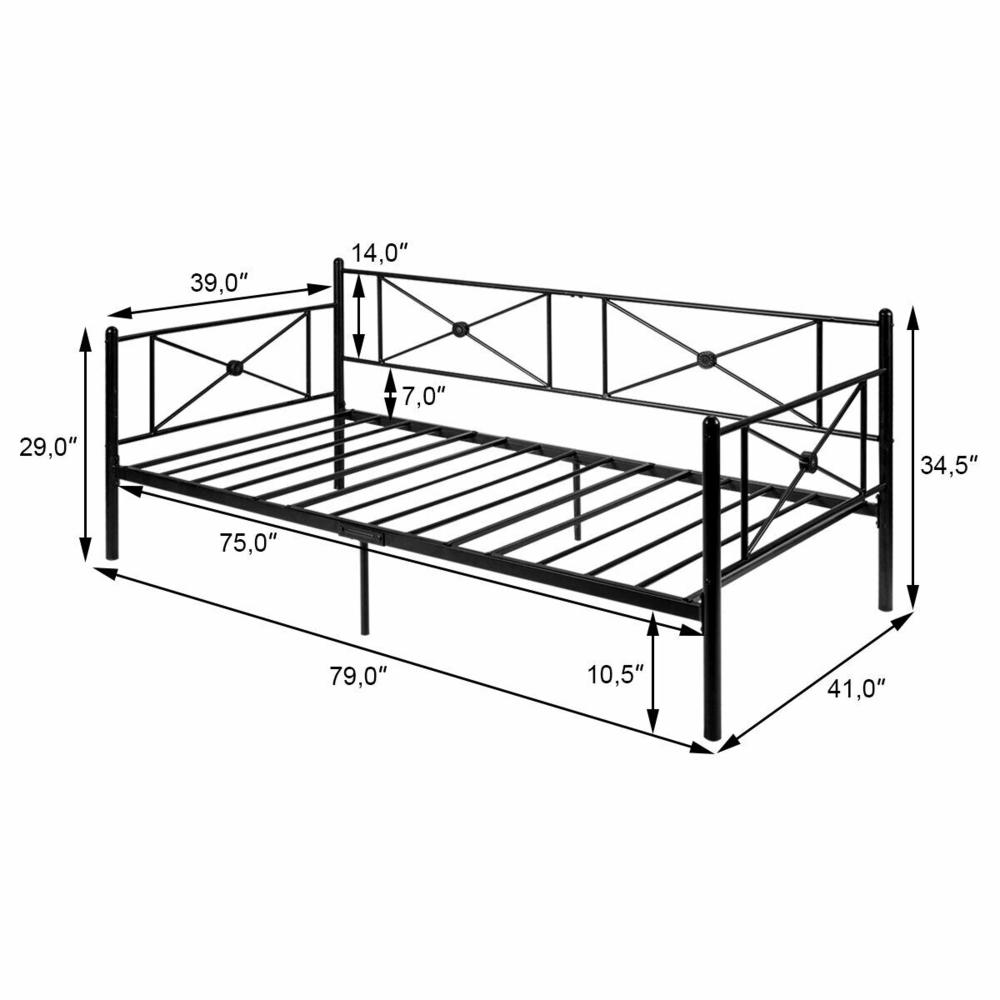 Gymax Metal Daybed Twin Bed Frame Stable Steel Slats Platform Base Bed Sofa LivingRoom