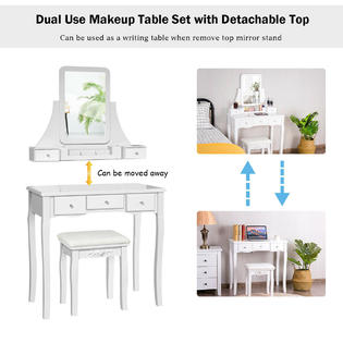 Gymax Vanity Set W Mirror Drawers Removable Storage Box Makeup