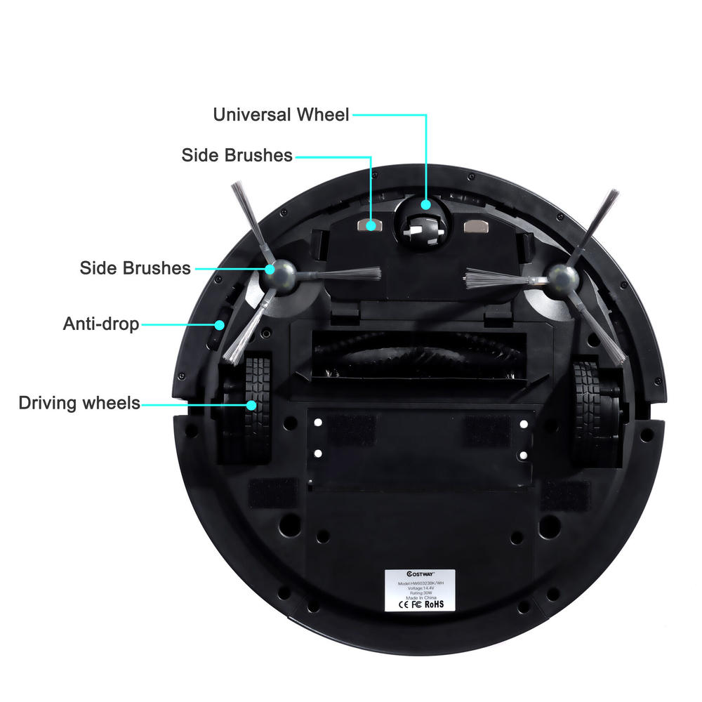 Gymax Robot Vacuum Cleaner Self-Charge App Voice Control Filter Water Tank Black