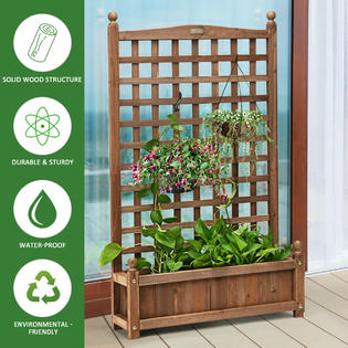 Gymax gys02572 Solid Wood Planter Box with Trellis Weather 
