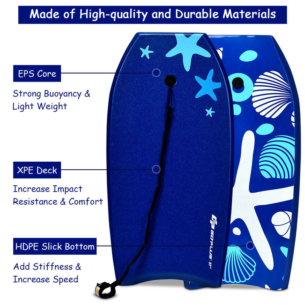 Gymax Water Sport Body Board Surfing With Leash EPS Core Boarding IXPE Starfish 33"