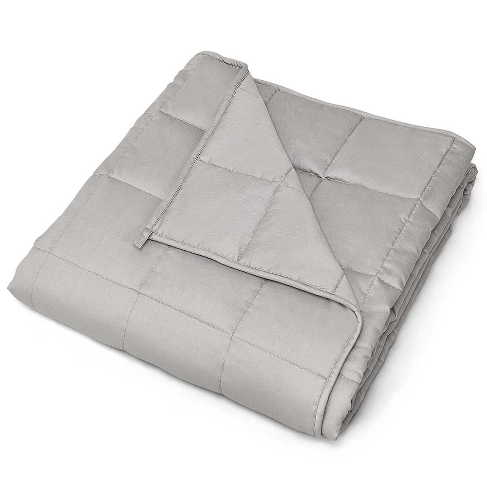 Gymax 25 lbs Weighted Blankets Queen/King Size 100% Cotton w/ Glass Beads Light Grey