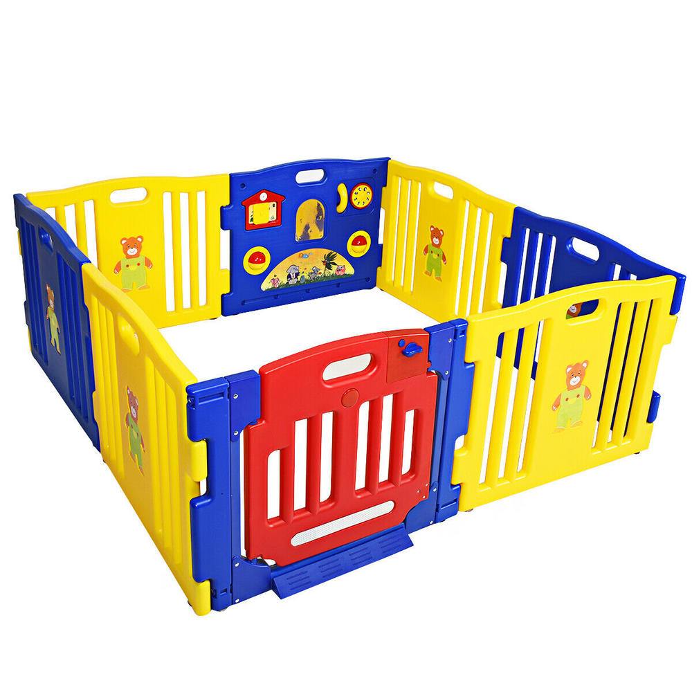 Gymax Baby Playpen Safety Play Yard Fence Activity Centre Kids 8 Panel with Gate Door
