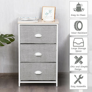Gymax 3 Drawer Nightstand Side Table Storage Tower Dresser Chest