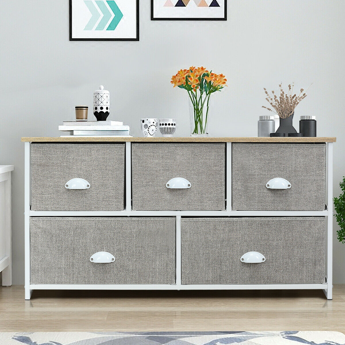 Gymax 5 Drawers Dresser Storage Unit Side Table Display Organizer