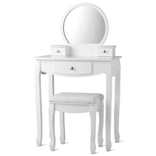 Gymax Vanity Set W Oval Mirror 3 Drawers Girls Makeup Dressing