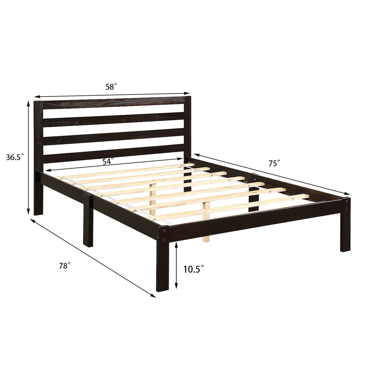 Gymax Solid Wood Platform Bed W, What Is The Measurements Of A Full Size Bed Frame