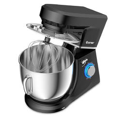 Gymax Tilt-Head Stand Mixer 7.5-Quart 660W 6-Speed Electric Stainless Steel Bowl Black