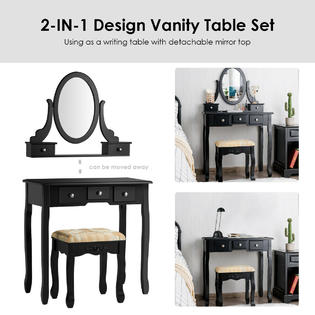 Gymax Vanity Table Set Dressing Table Set W 5 Drawer Make Up Table