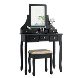 Gymax Vanity Set W/5 Drawers &Removable Box Makeup Dressing Table and Stool Set Black