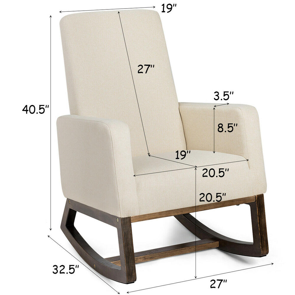 Gymax Mid Century Rocking Chair Comfortable Rocker Modern High Back Armchair Beige