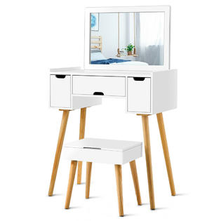 Gymax Vanity Set W 3 Drawers Large Mirror Makeup Dressing Table