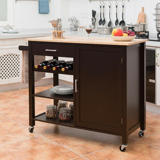 Gymax 4 Tier Wood Kitchen Island Trolley Cart Storage Cabinet W