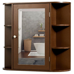 Gymax Multipurpose Mount Wall Surface Bathroom Storage Cabinet Mirror Brown