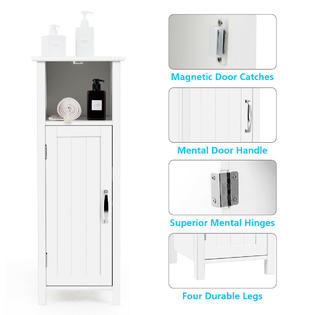 Gymax Bathroom Floor Storage Cabinet Free Standing W Single Door Adjustable Shelf