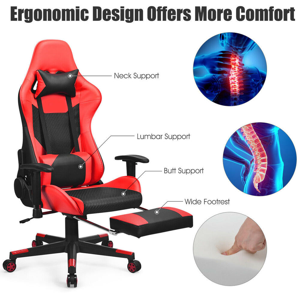 Gymax Massage Gaming Chair Reclining Racing Office Chair w/ Lumbar Support & Footrest