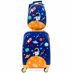 Gymax 2PC Kids Luggage Set 18'' Rolling Suitcase & 12'' Backpack Travel ABS Spaceman