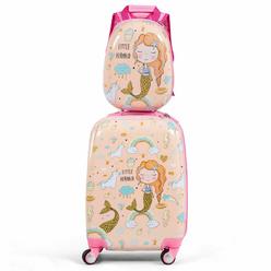 Gymax 2PC Kids Luggage Set 18'' Rolling Suitcase & 12'' Backpack Travel ABS Mermaid