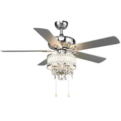 Gymax 52" Classical Crystal Ceiling Fan Lamp w/ 5 Reversible Blades Pull Chain Home