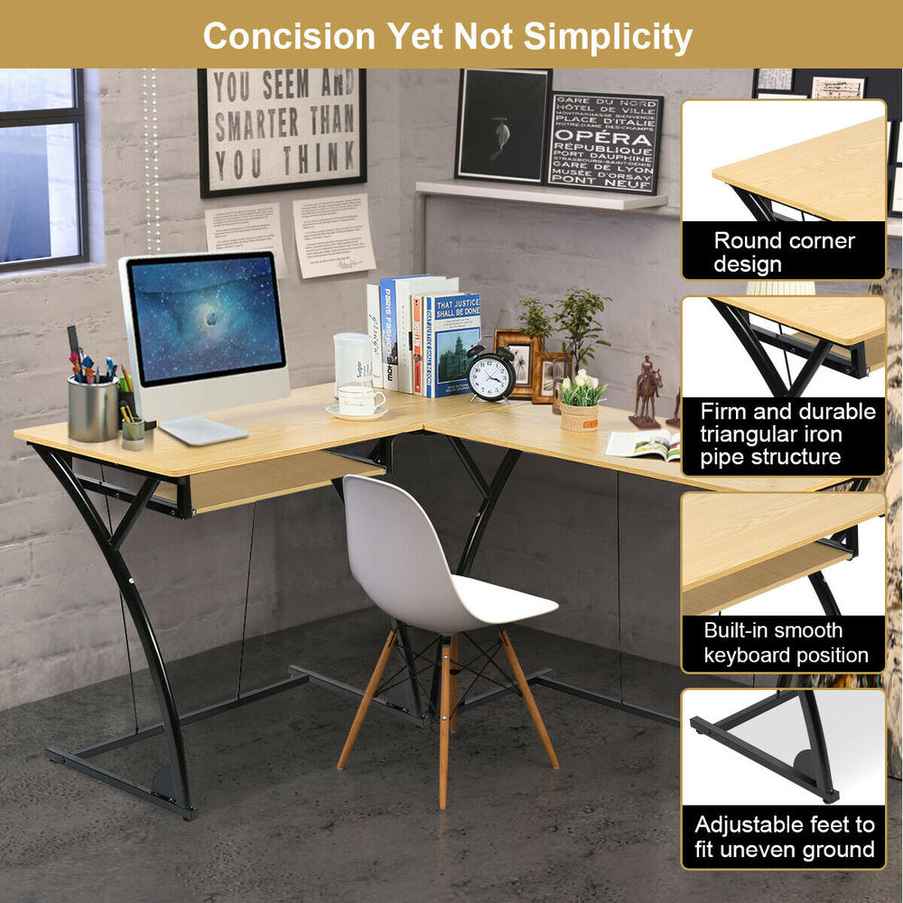 Gymax L-Shaped Computer Desk Study Table Modern Style House& Office Use