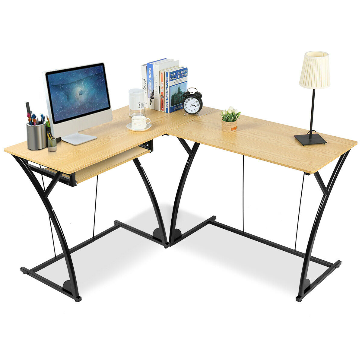 Gymax L-Shaped Computer Desk Study Table Modern Style House& Office Use