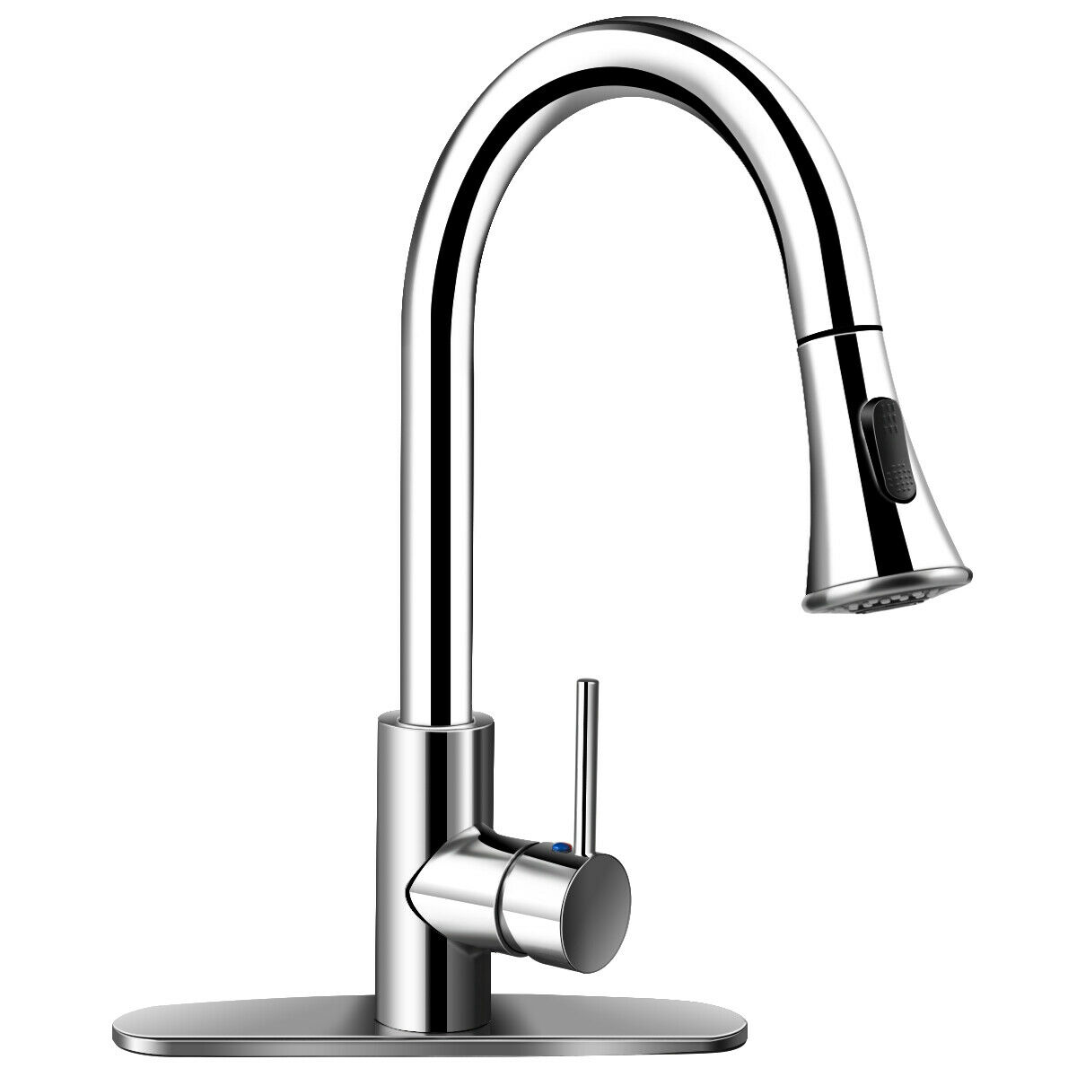 Gymax Kitchen Faucet Single Handle Pull Out Sprayer Brushed ...